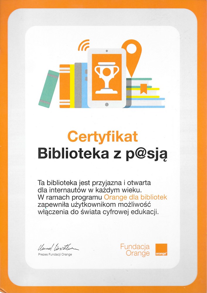 Certyfikat "Biblioteka z pasją" dla BPMiG w Pleszewie
